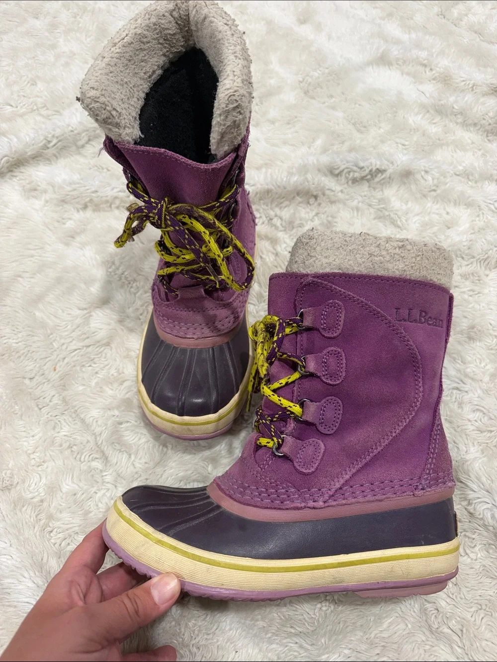 L.L. Bean Purple Kids Snow Boots with Yellow Accent Laces Kids Girls Size 1